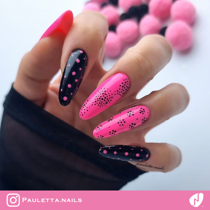 Black and Pink Neon Nails